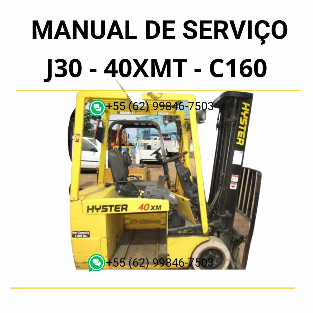 Manual de serviço Hyster J30-40XMT em PDF — guia técnico ilustrado com instruções completas de manutenção, ajustes elétricos e hidráulicos da empilhadeira.