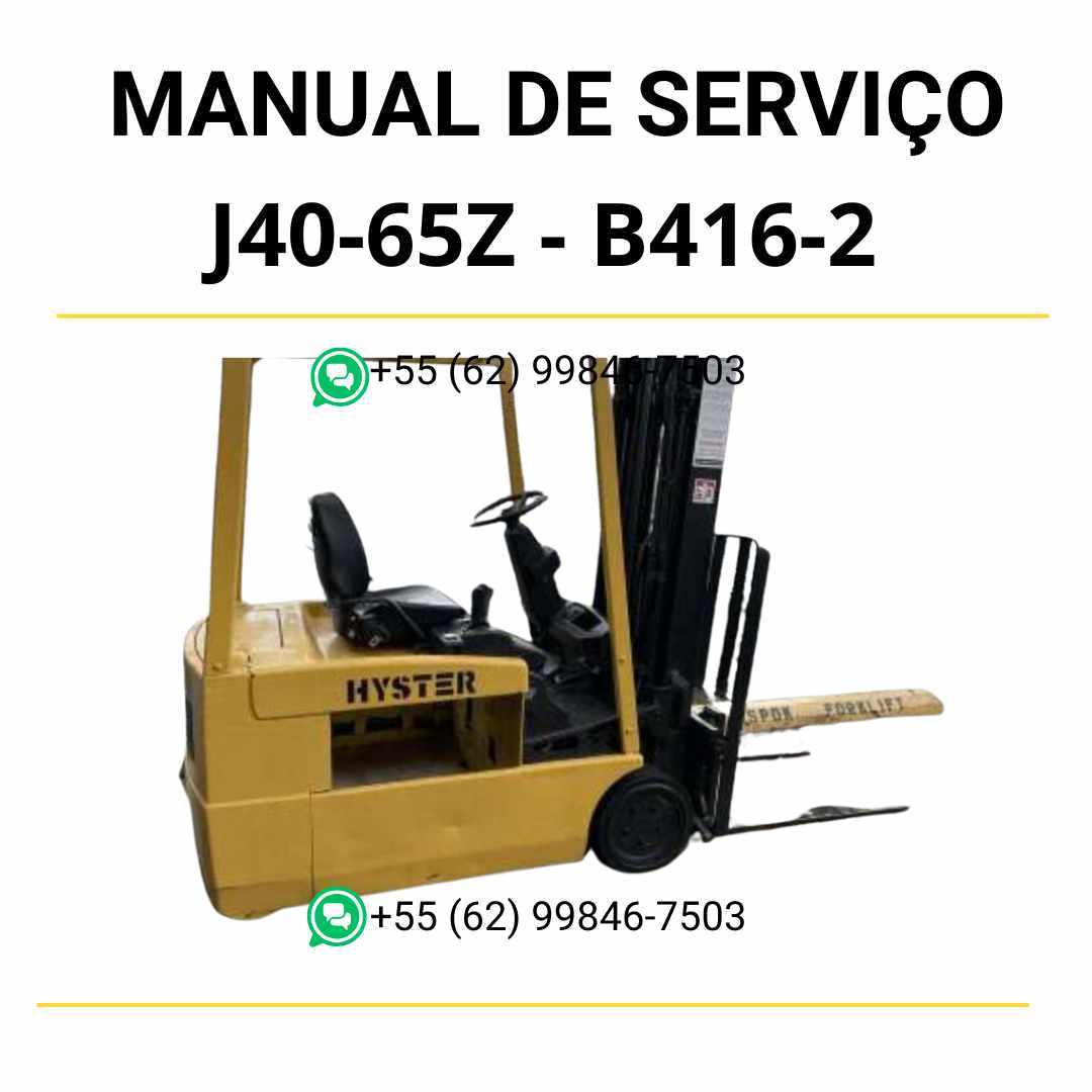 Manual de serviço Hyster J40-65Z em PDF — guia técnico completo com instruções de manutenção, ajustes elétricos e reparos da empilhadeira.