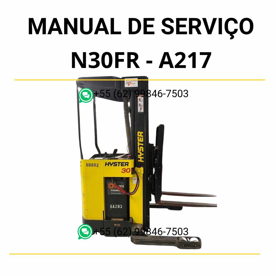 Manual de serviço Hyster N30FR em PDF, com instruções detalhadas de reparo e ilustrações técnicas da empilhadeira.