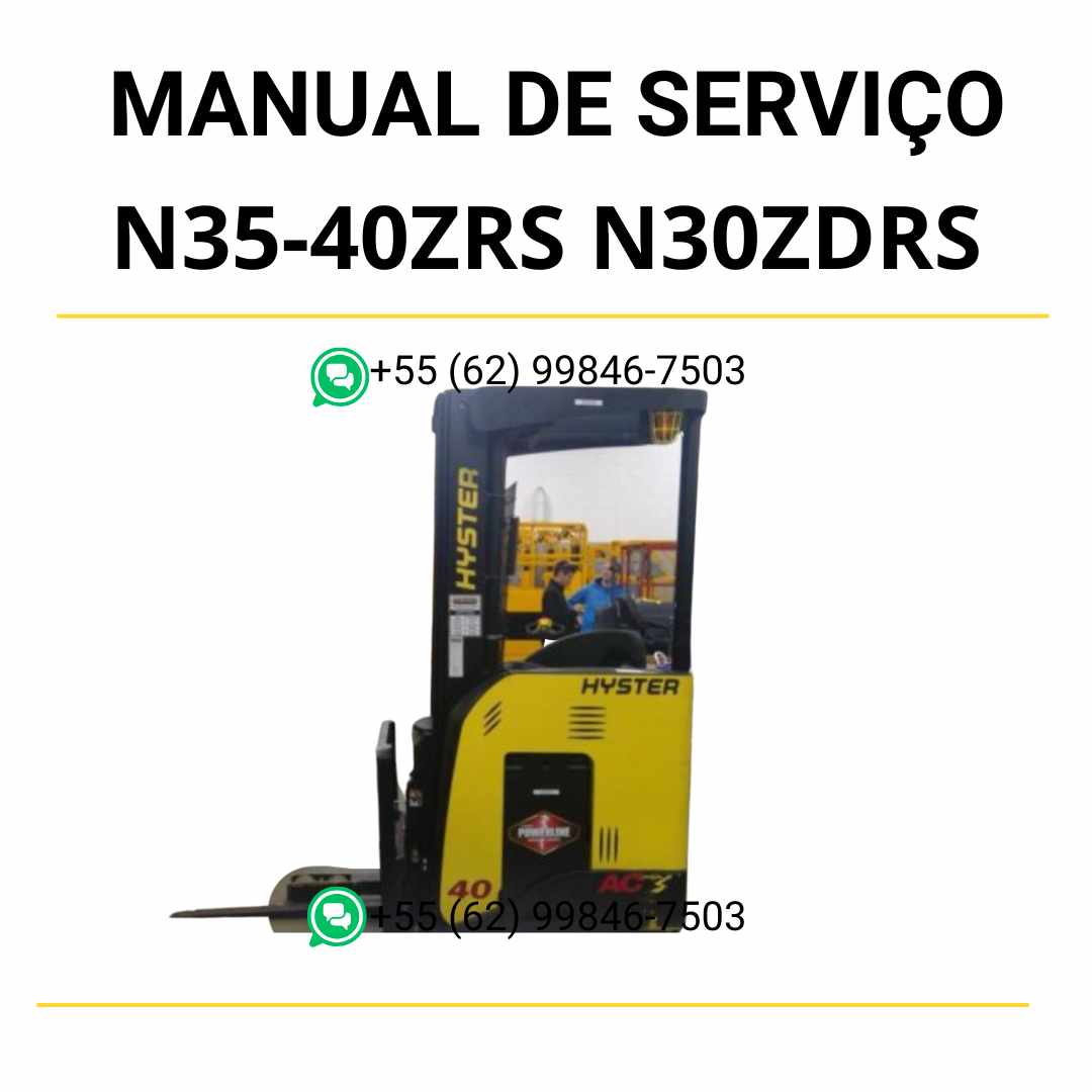 Manual de serviço Hyster N35-40ZRS e N30ZDRS em PDF com procedimentos completos de manutenção e diagnóstico para empilhadeiras elétricas.