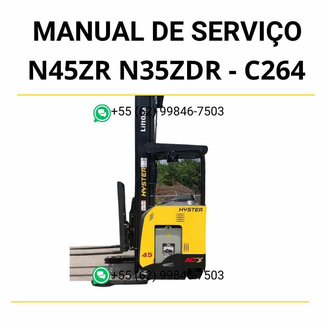 Manual de serviço Hyster N45ZR e N35ZDR em PDF com instruções completas, diagramas técnicos e orientações detalhadas de manutenção.