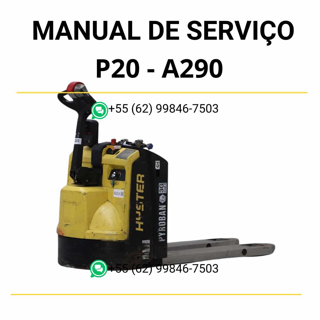 Manual de serviço Hyster P2.0 (A290) em PDF com orientações completas de manutenção, esquemas elétricos e instruções de reparo detalhadas.
