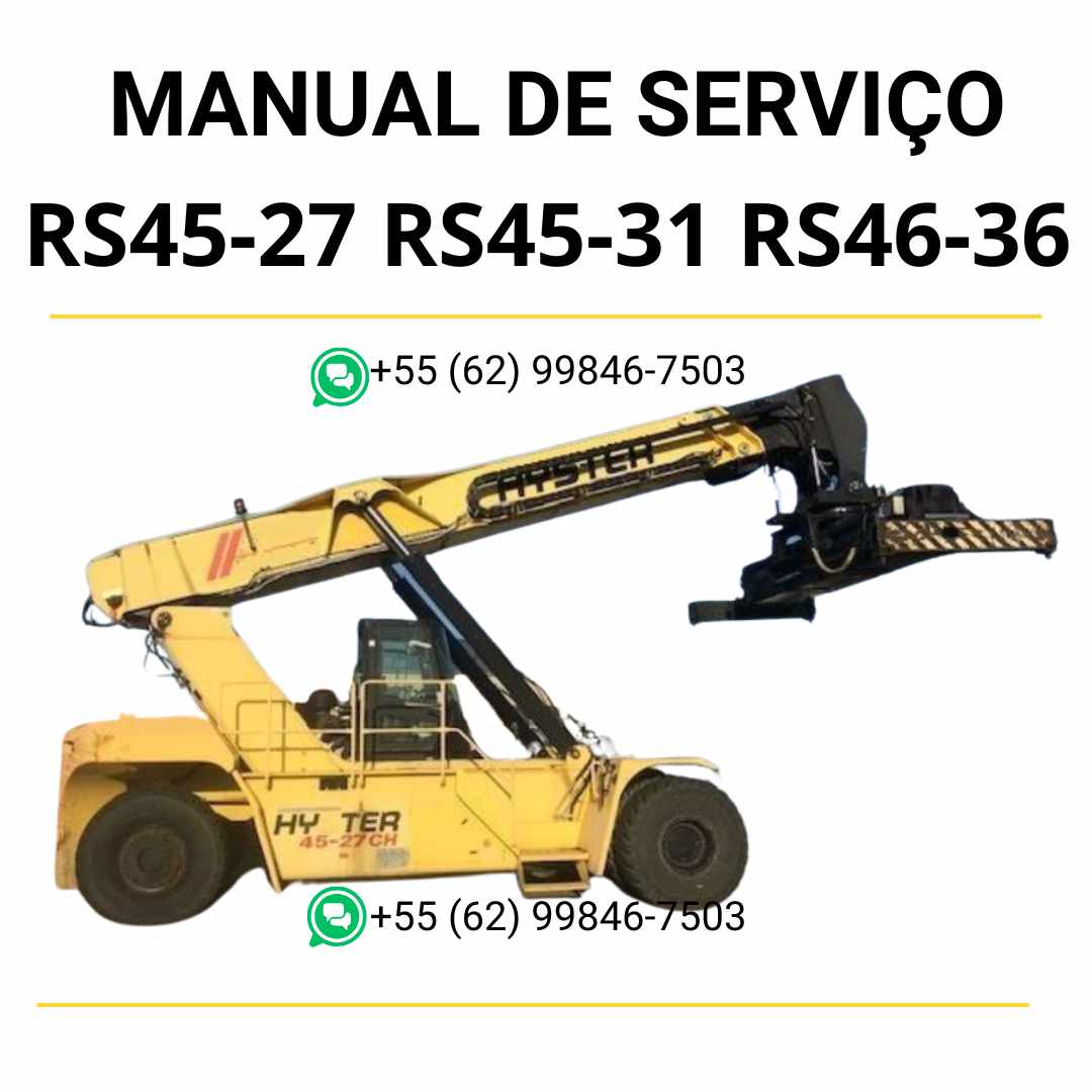 Manual de serviço Hyster RS45-27, RS45-31 e RS46-36 em PDF — guia técnico completo com procedimentos de manutenção e ajustes da empilhadeira.