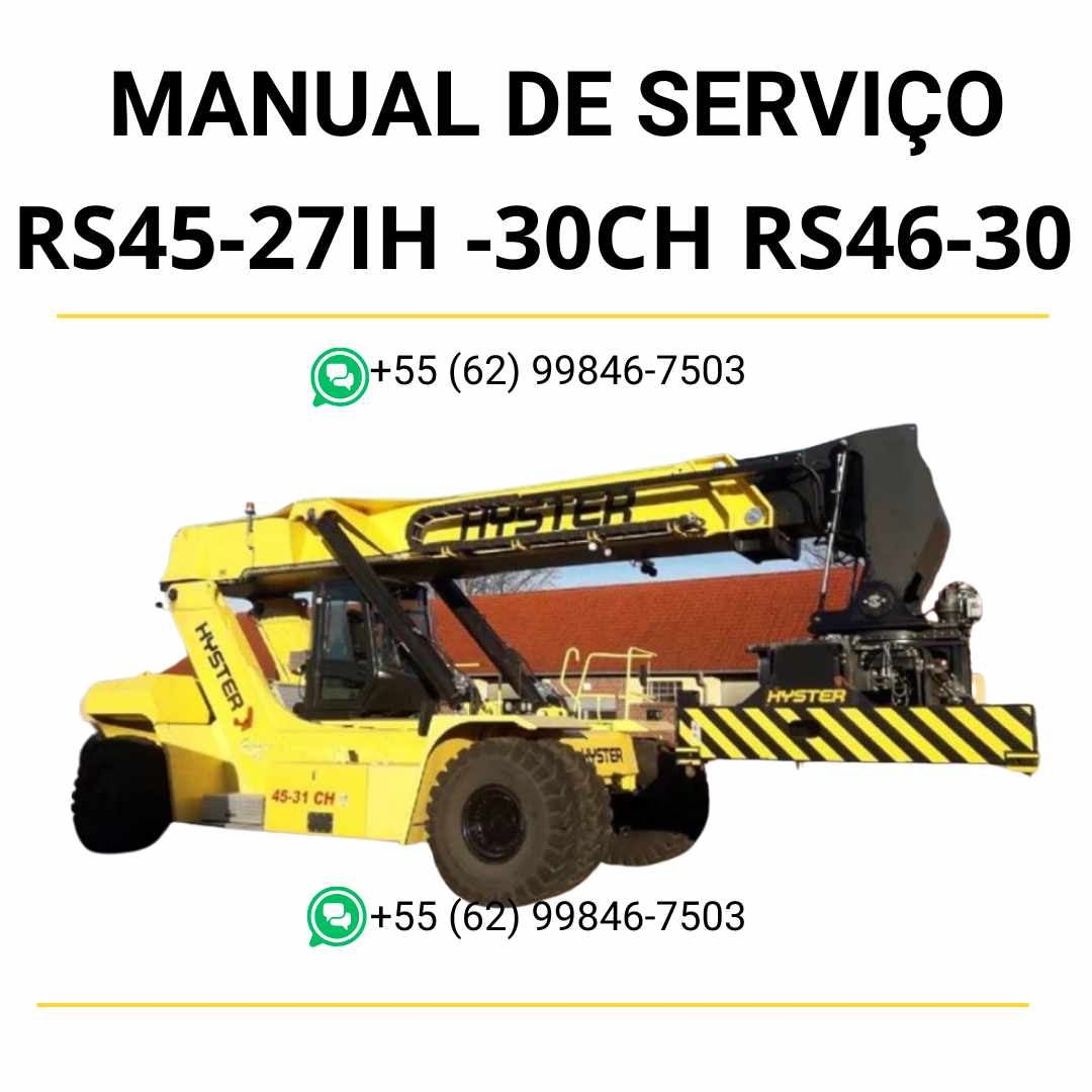 Manual de serviço Hyster RS45-27IH, RS45-30CH, RS46-30IH e RS46-33CH em PDF — guia técnico completo com ilustrações e instruções detalhadas de manutenção da empilhadeira.
