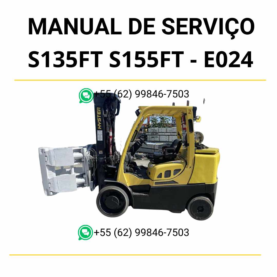 Manual de serviço Hyster S135FT e S155FT (E024) em PDF — guia técnico completo com ilustrações detalhadas e instruções de manutenção da empilhadeira.