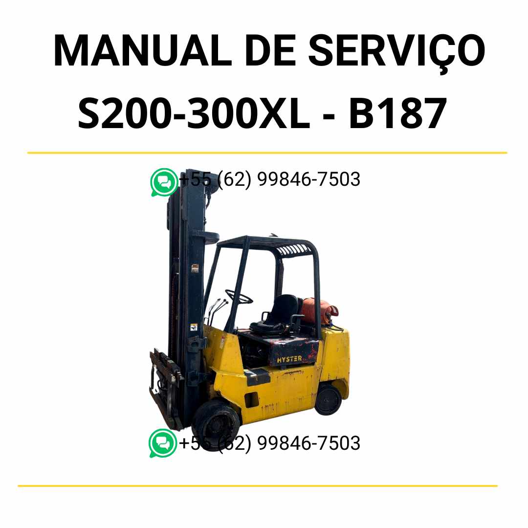 Manual de serviço Hyster S2.00-3.00XL (B187) em PDF com ilustrações detalhadas, instruções de reparo e orientações de manutenção completa.