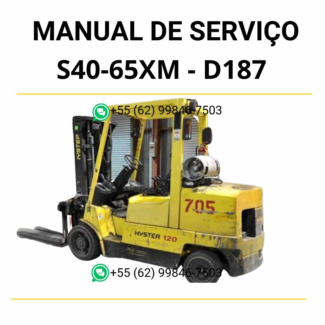 Manual de serviço Hyster S40-65XM (D187) em PDF — guia técnico completo com instruções detalhadas e ilustrações de manutenção da empilhadeira.