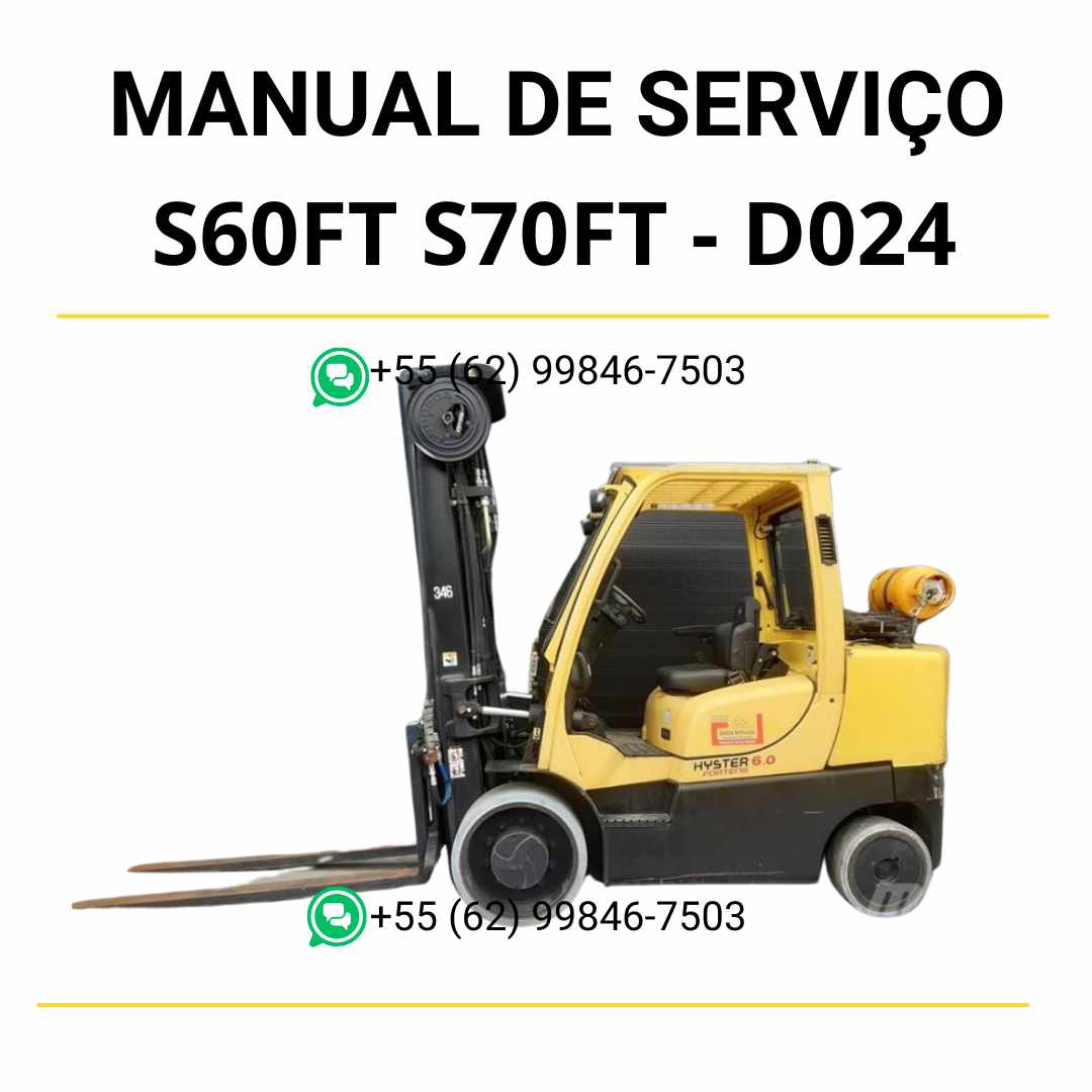Manual de serviço Hyster S6.0FT e S7.0FT (D024) em PDF — guia técnico ilustrado com procedimentos detalhados e instruções de manutenção da empilhadeira.