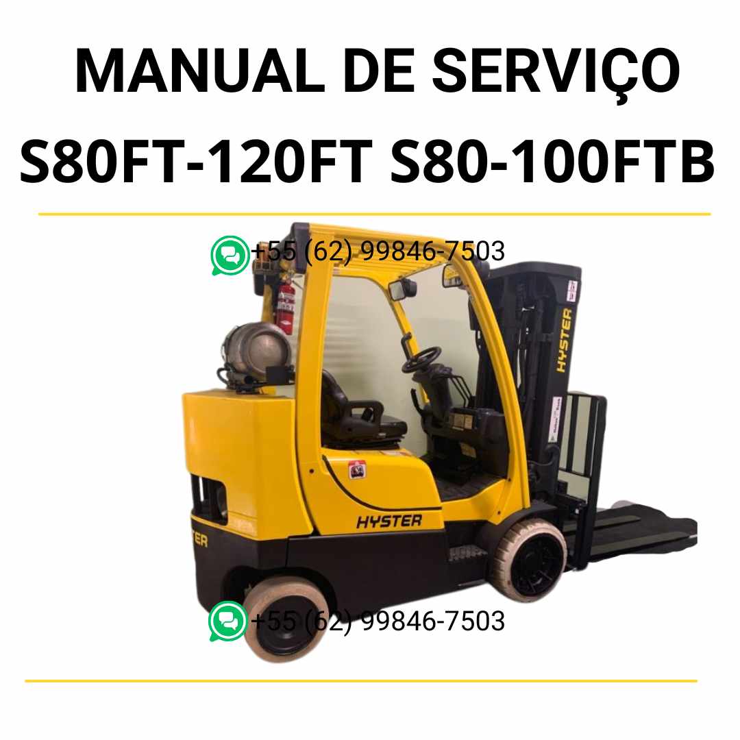 Manual de serviço Hyster S80FT-120FT, S80-100FTBCS e S120FTS em PDF — guia técnico detalhado com ilustrações e procedimentos completos de manutenção da empilhadeira.