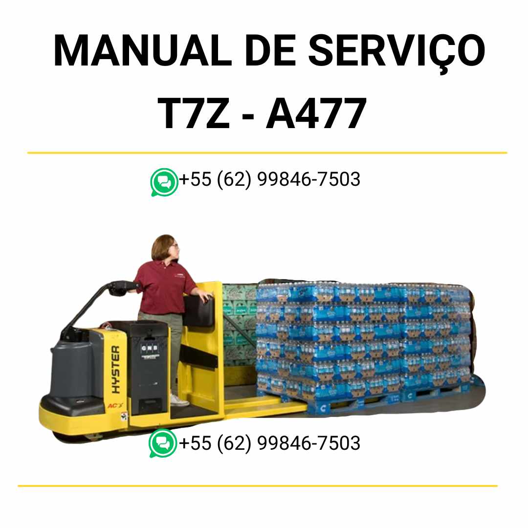 Manual de serviço Hyster T7Z (A477) em PDF com instruções completas de manutenção, diagramas elétricos e procedimentos técnicos detalhados.