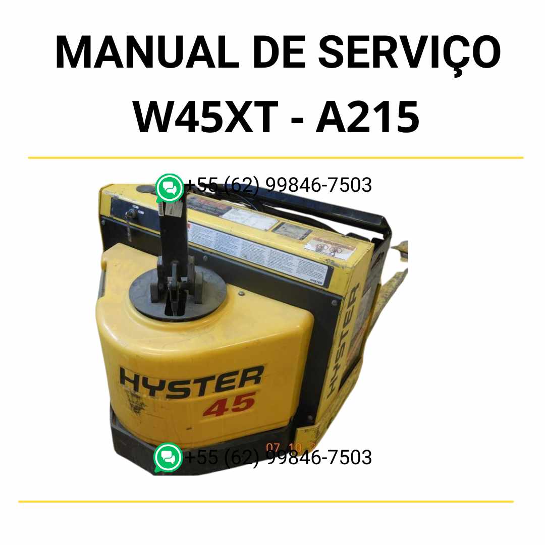 Manual de serviço Hyster W45XT em PDF com ilustrações técnicas e orientações detalhadas para reparo e manutenção de empilhadeira.