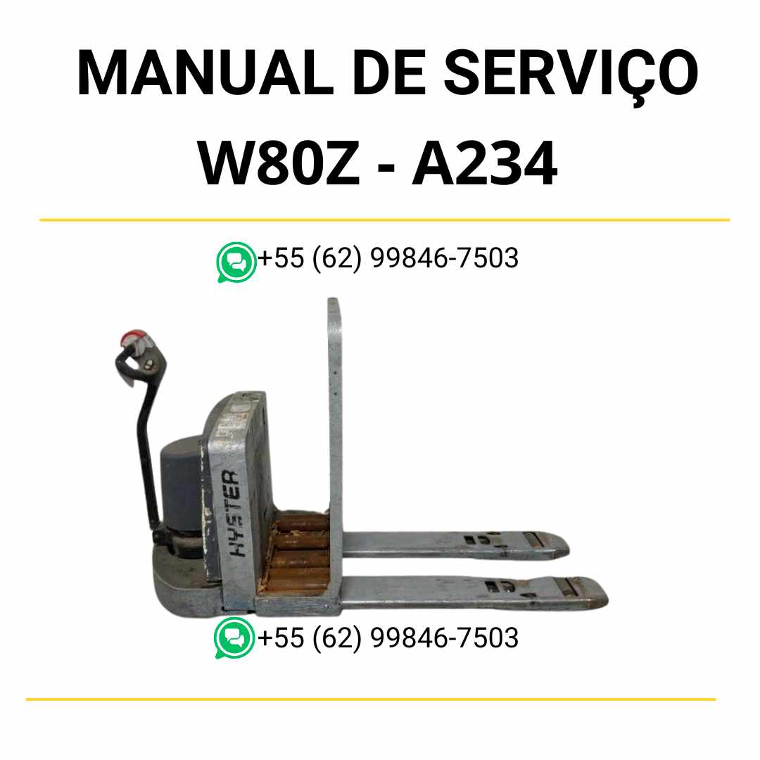 Manual de serviço Hyster W80Z em PDF com ilustrações técnicas e instruções detalhadas para manutenção de empilhadeiras.