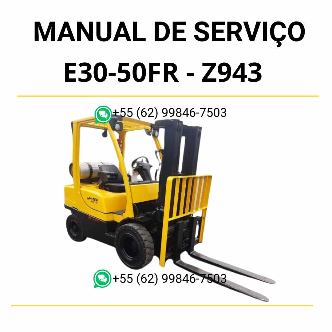 Manual de serviço Hyster E30FR-50FR e E30FR-24 em PDF, com ilustrações técnicas e procedimentos completos de manutenção da empilhadeira.
