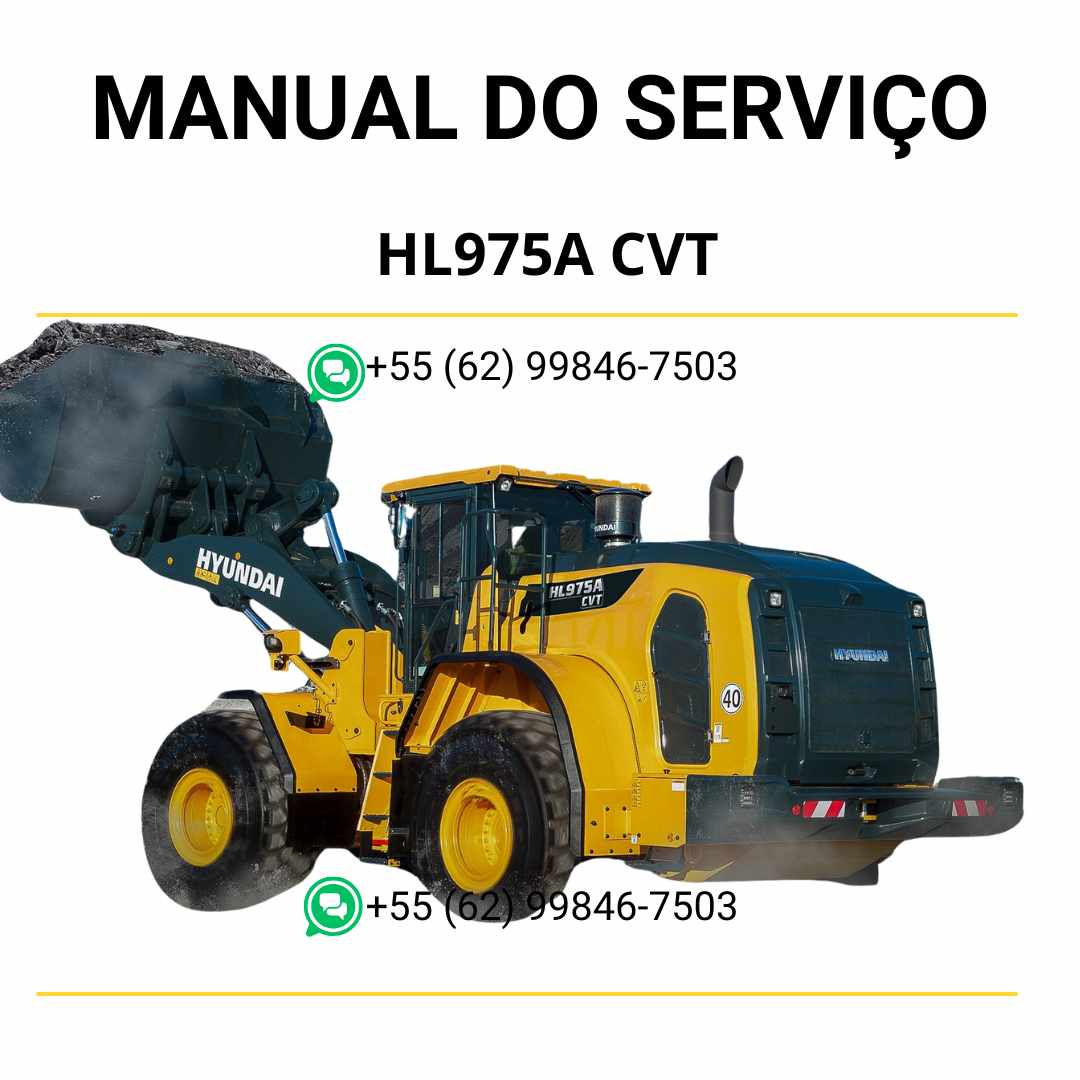 Manual de serviço Hyundai HL975A CVT pá-carregadora em PDF, guia técnico completo com manutenção preventiva, reparos e diagramas ilustrados
