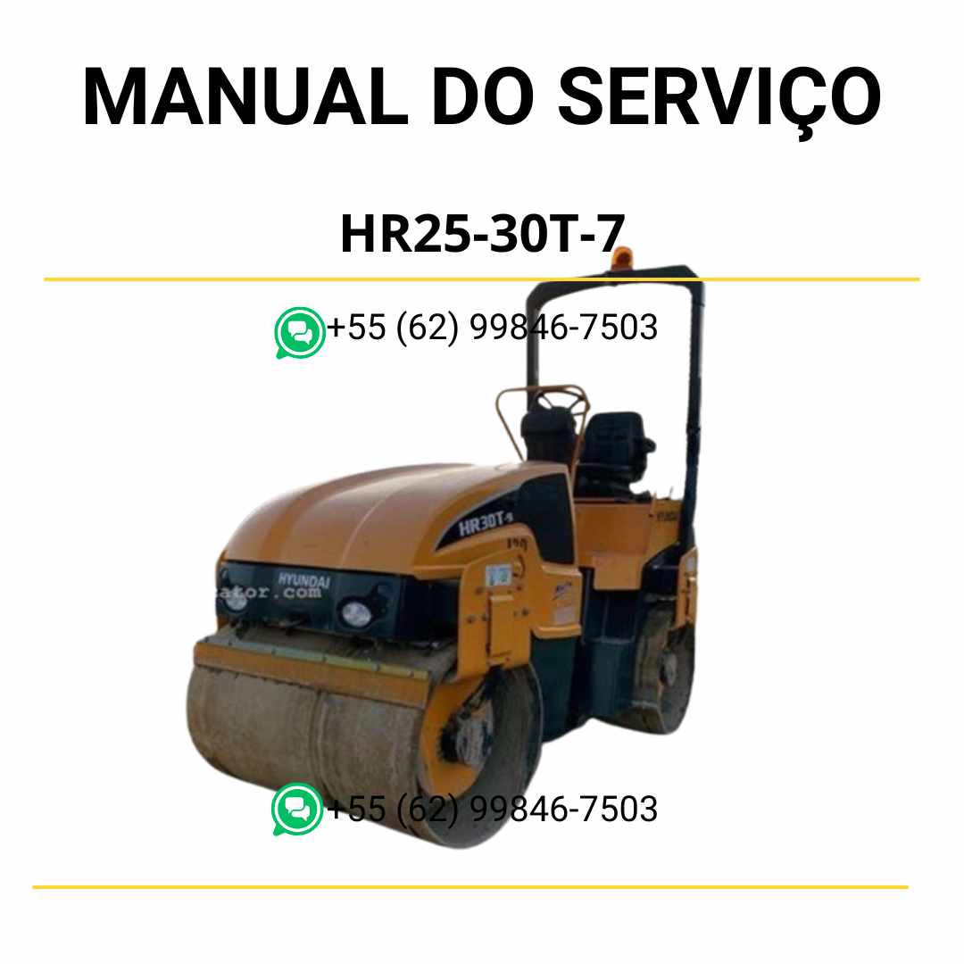 Manual de serviço Hyundai HR25-30T-7 em PDF para compactador, com instruções técnicas detalhadas, manutenção preventiva e diagramas ilustrativos