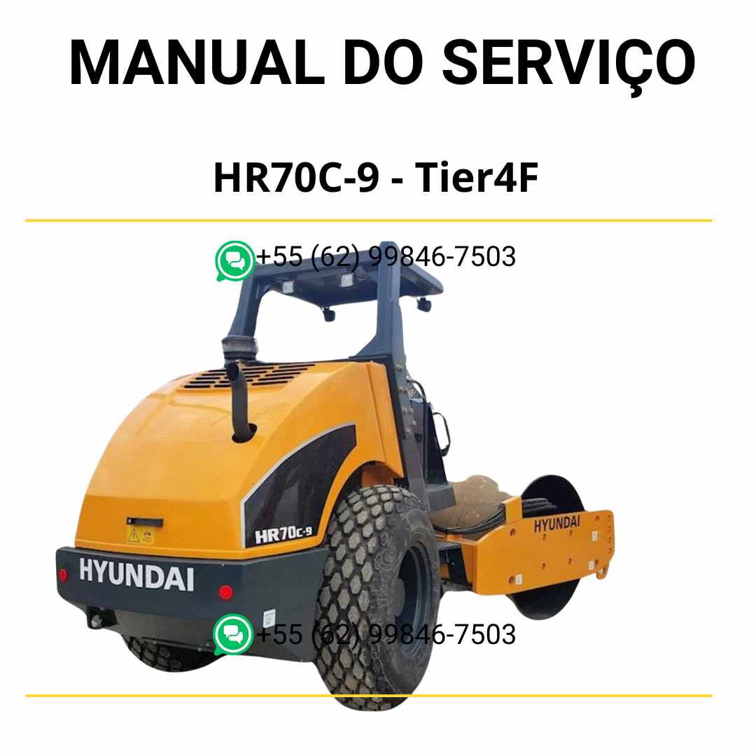 Manual de serviço Hyundai HR70C-9 Tier 4F em PDF para rolo de estrada, com instruções técnicas detalhadas e manutenção preventiva