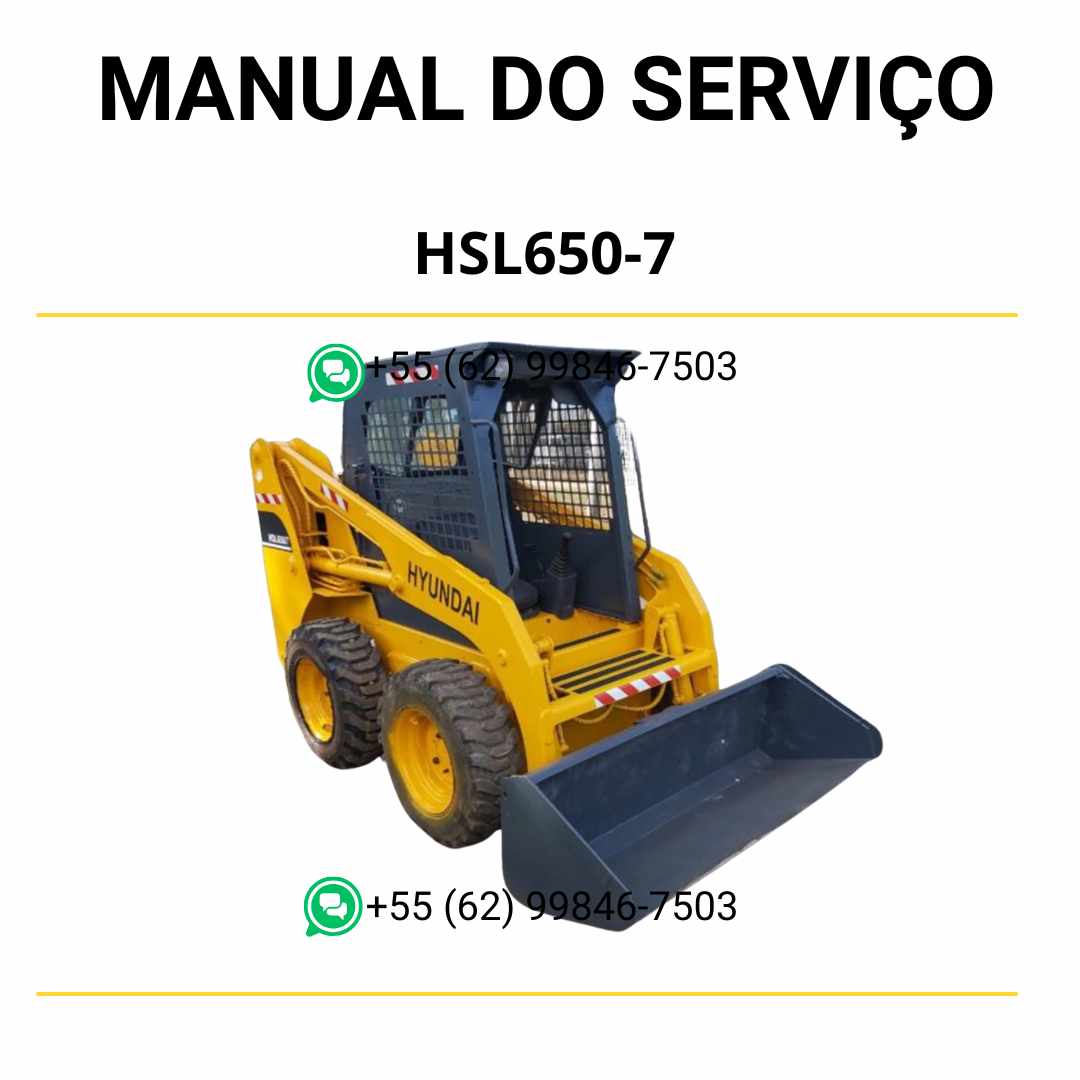 Manual de serviço Hyundai HSL650-7 em PDF para minicarregadeira, com ilustrações técnicas, instruções detalhadas e guia completo de manutenção