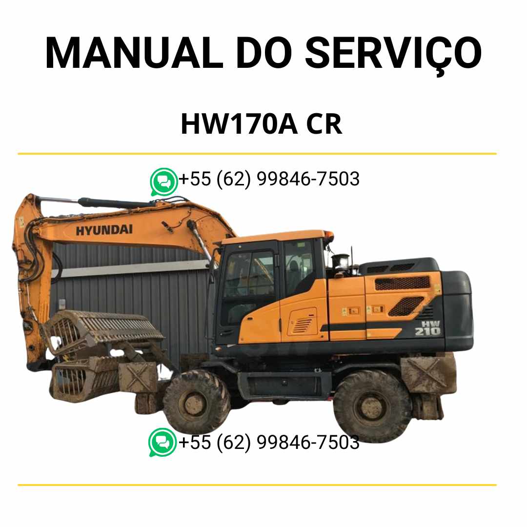 Manual de serviço Hyundai HW170A CR em PDF para escavador de rodas, guia completo de manutenção com diagramas técnicos e instruções detalhadas
