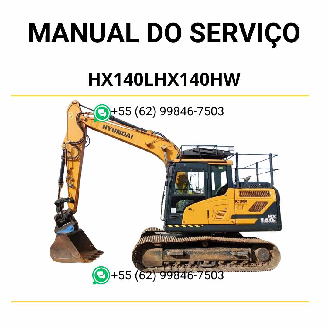 Manual de serviço Hyundai HX140L e HX140HW em PDF para escavadores hidráulicos, guia técnico completo com instruções de manutenção e diagramas detalhados