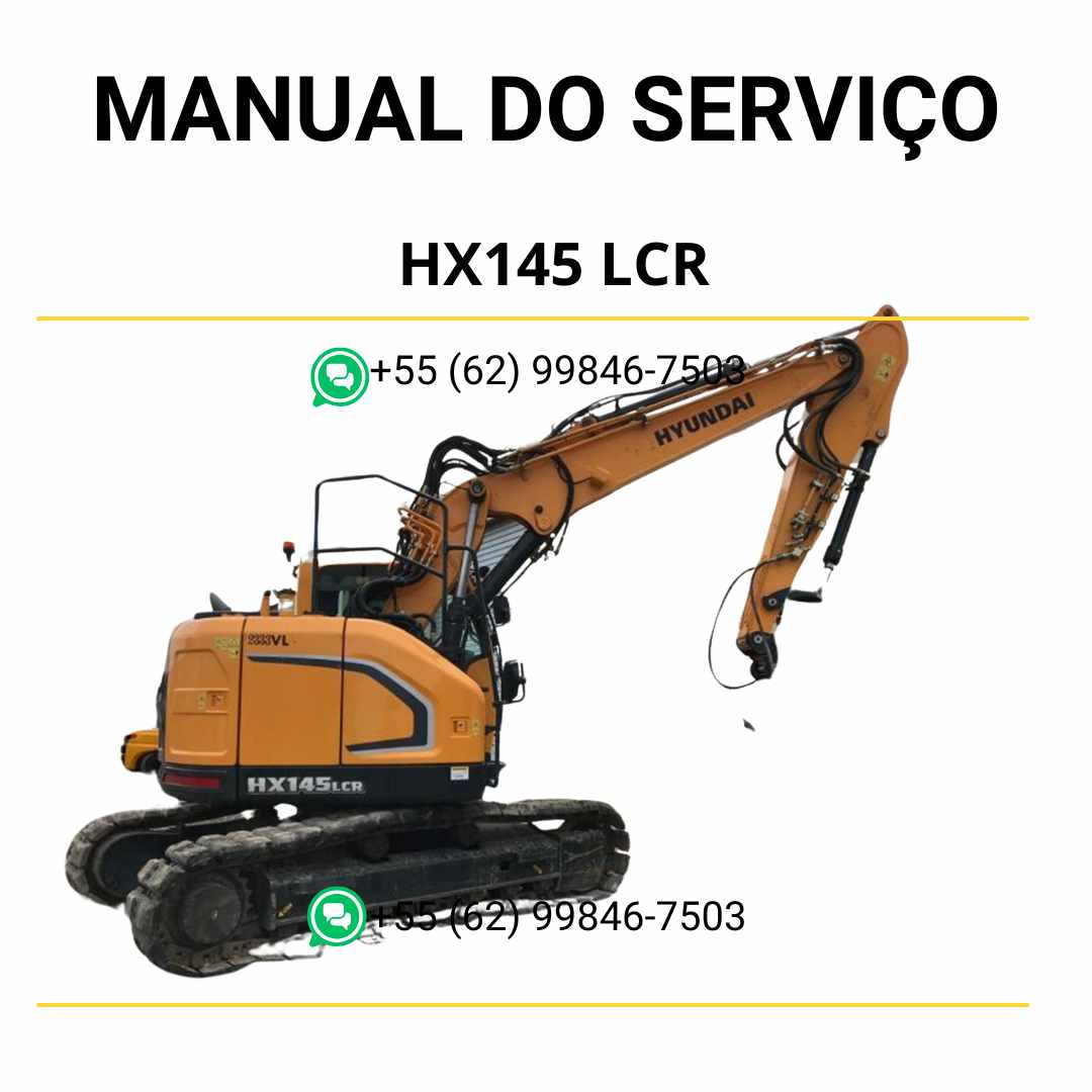 Manual de serviço Hyundai HX145 LCR em PDF para excavador hidráulico, guia técnico detalhado com instruções de manutenção e diagramas completos