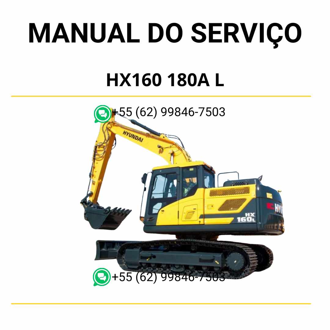 Manual de serviço Hyundai HX160 L e HX180 L em PDF para escavador hidráulico, guia técnico detalhado com instruções de manutenção e diagramas ilustrados