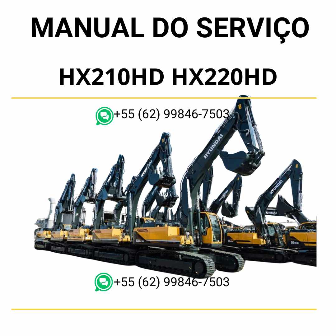 Manual de serviço Hyundai HX210HD e HX220HD em PDF para excavadores hidráulicos, guia técnico detalhado com instruções de manutenção e diagramas completos