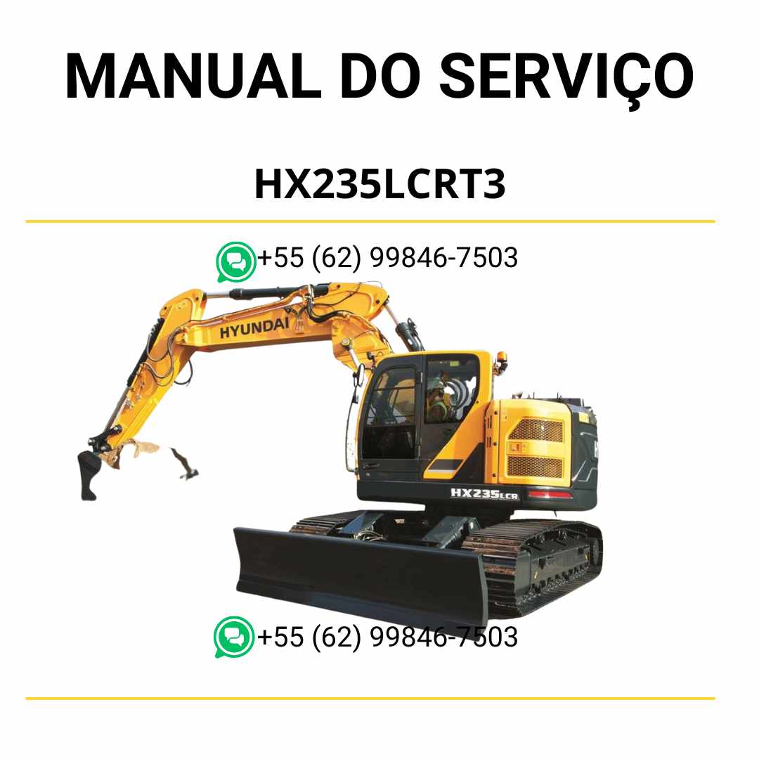 Manual de serviço Hyundai HX235LCRT3 em PDF para escavador hidráulico, guia técnico completo com instruções de manutenção e diagramas detalhados