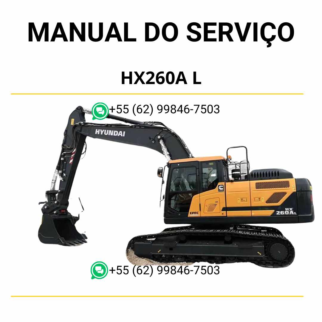 Manual de serviço Hyundai HX260A L em PDF para escavador hidráulico, guia completo de manutenção com diagramas técnicos e instruções detalhadas
