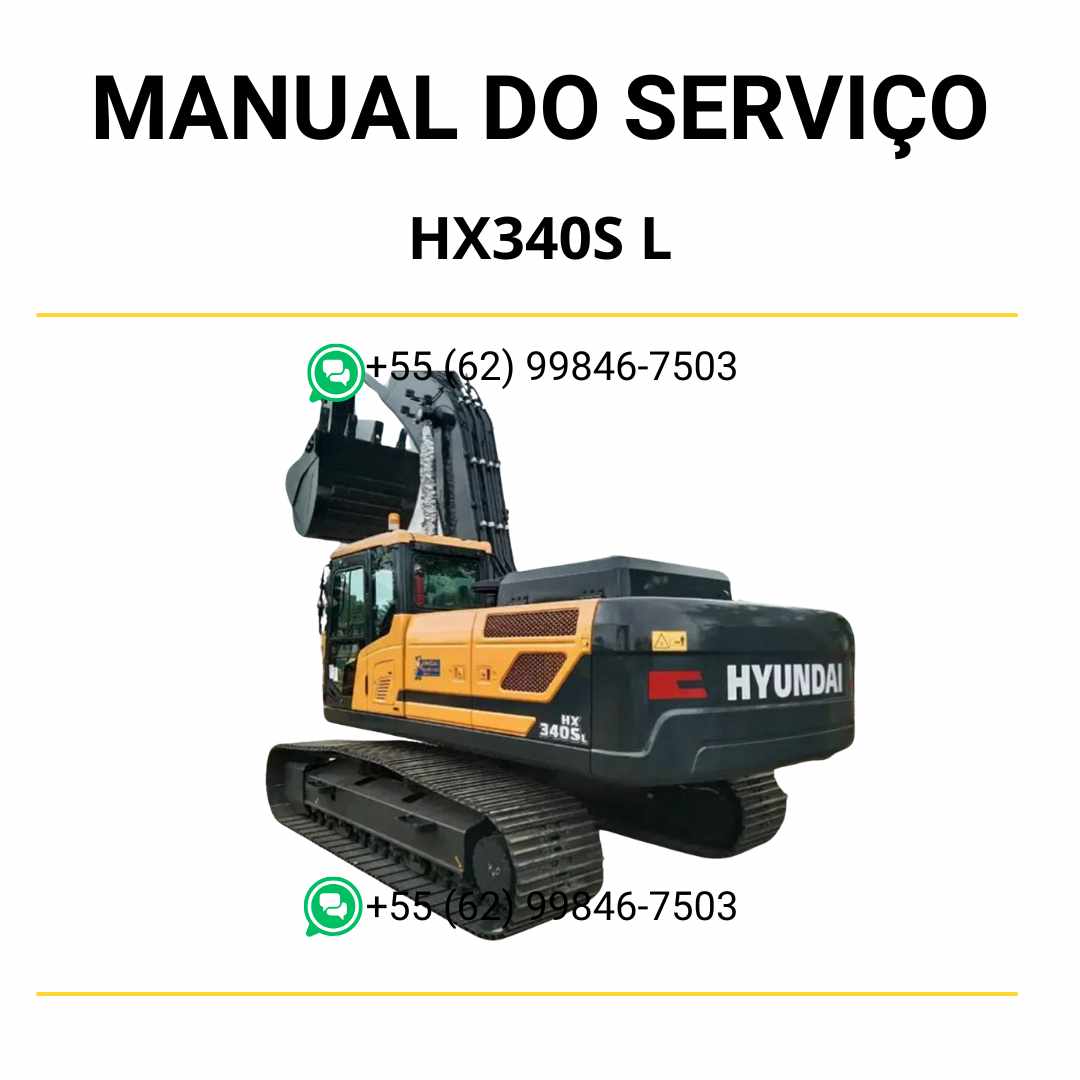 Manual de serviço Hyundai HX340S L escavador hidráulico em PDF, guia completo de manutenção com diagramas técnicos e instruções detalhadas