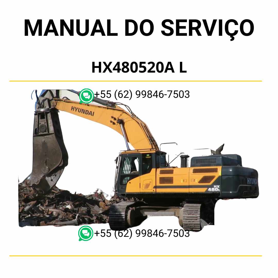 Manual de serviço Hyundai HX480 e 520A L excavador hidráulico em PDF, guia detalhado de manutenção com esquemas técnicos e instruções completas