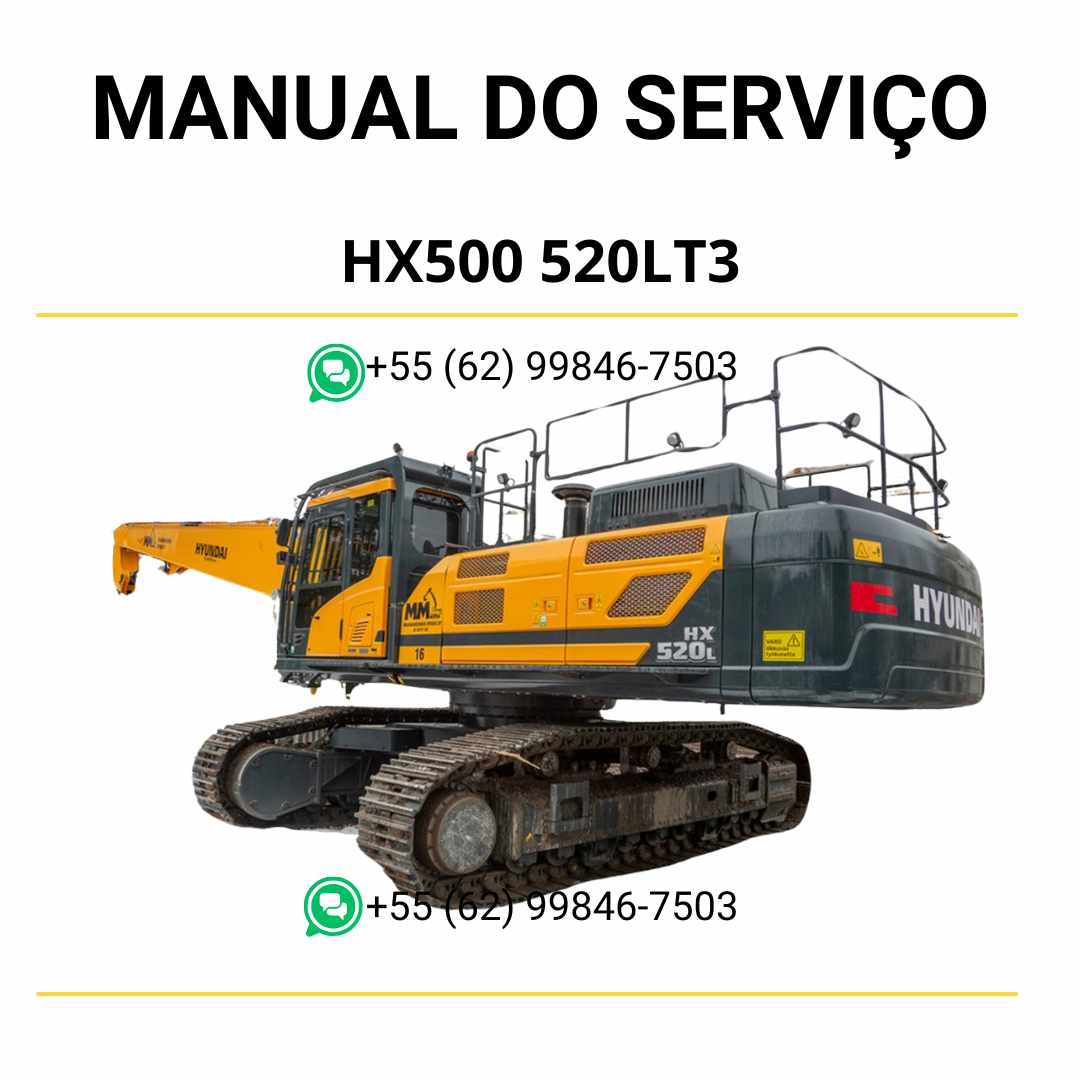 Manual de serviço Hyundai HX500 e 520LT3 escavador hidráulico em PDF, guia completo de manutenção com diagramas técnicos e instruções detalhadas