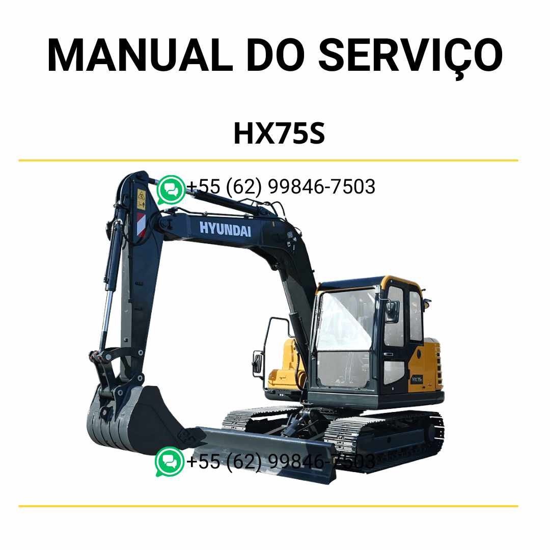 Manual de serviço Hyundai HX75S escavador hidráulico em PDF, guia completo de manutenção com instruções detalhadas e esquemas técnicos