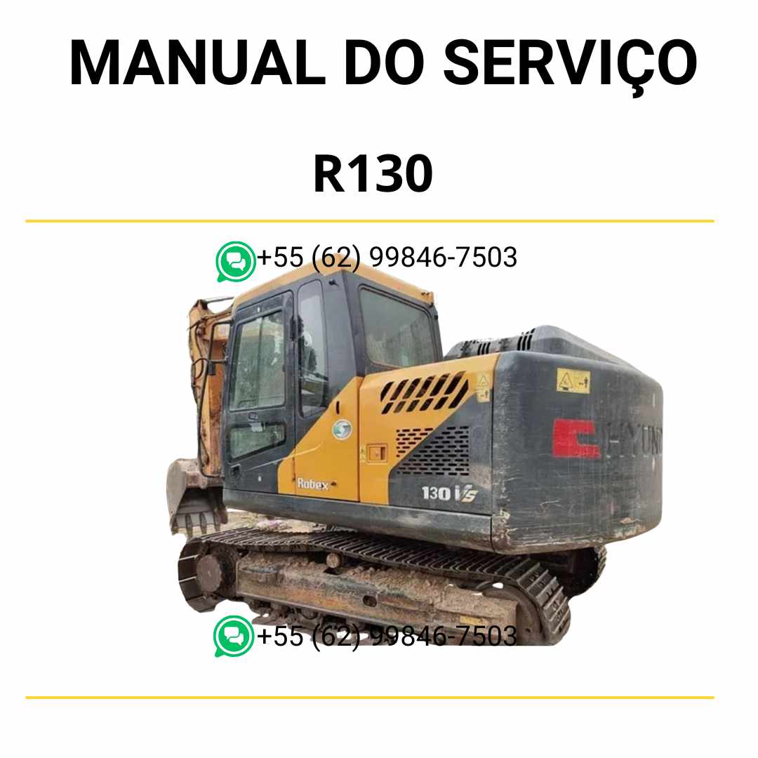 Manual de serviço Hyundai R130 escavador hidráulico em PDF, guia completo de manutenção com instruções detalhadas e diagramas técnicos