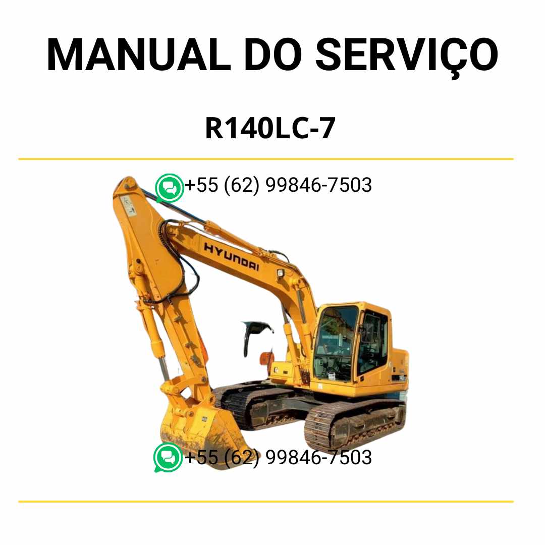 Manual de serviço Hyundai R140LC-7 escavador hidráulico em PDF, com instruções detalhadas de manutenção, esquemas técnicos e guia completo