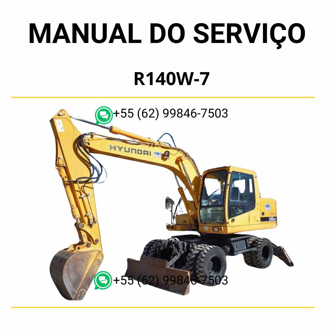 Manual de serviço Hyundai R140W-7 escavador de rodas em PDF, com instruções de manutenção detalhadas, esquemas técnicos e orientações práticas