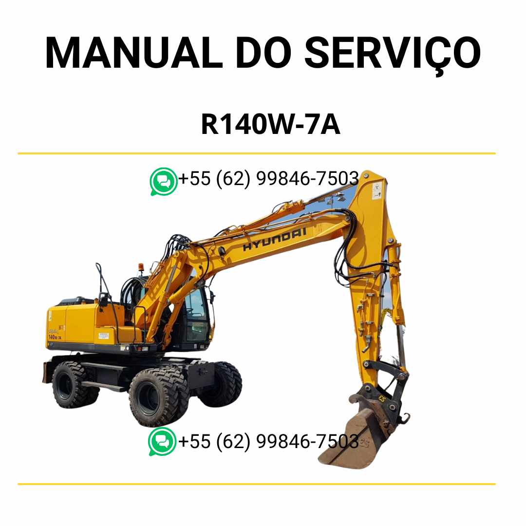 Manual de serviço Hyundai R140W-7A escavador de rodas em PDF, guia completo de manutenção com instruções detalhadas e diagramas técnicos