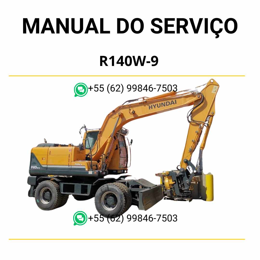Manual de serviço Hyundai R140W-9 em PDF para escavador de rodas, guia técnico completo com instruções de manutenção e diagramas detalhados