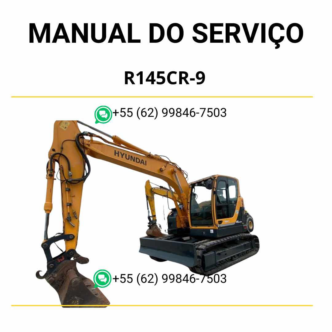 Manual de serviço Hyundai R145CR-9 em PDF para escavador hidráulico, guia técnico detalhado com instruções de manutenção e diagramas ilustrados