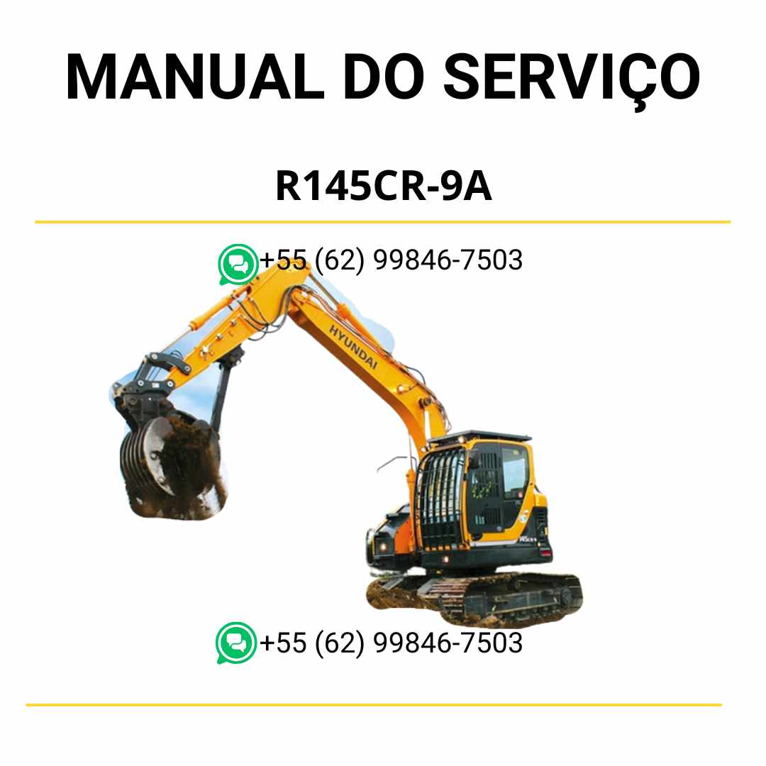 Manual de serviço Hyundai R145CR-9A em PDF para escavador hidráulico, guia ilustrado de manutenção com instruções técnicas completas e diagramas detalhados