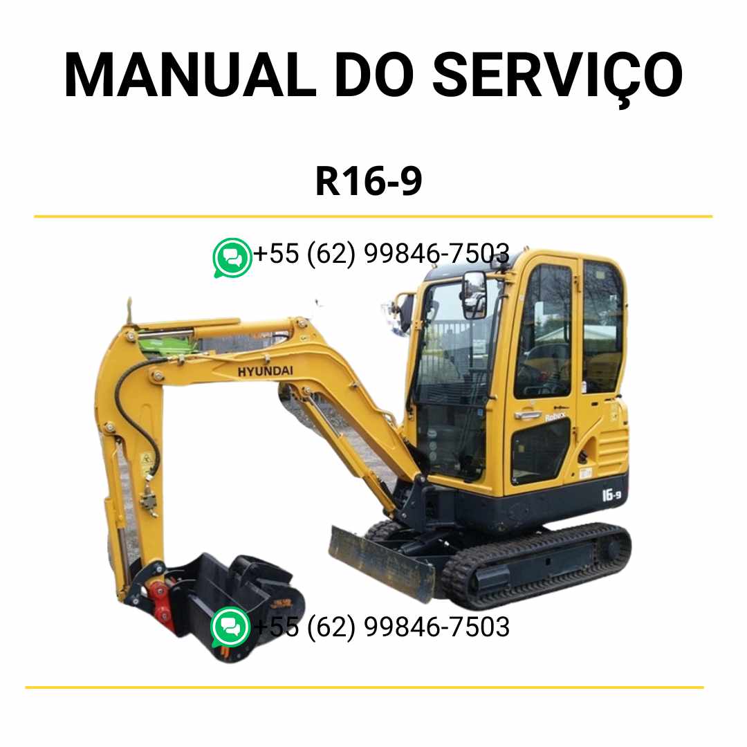 Manual de serviço Hyundai R16-9 em PDF para mini escavador, guia técnico completo com ilustrações detalhadas e instruções de manutenção