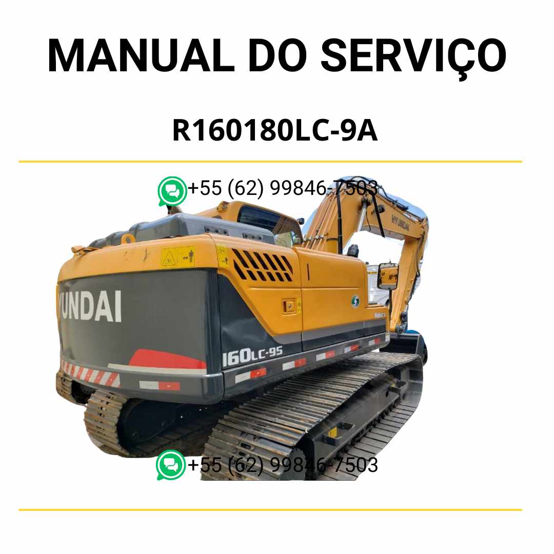 Manual de serviço Hyundai R160LC-9A e R180LC-9A em PDF para escavador hidráulico, guia técnico detalhado com instruções de manutenção e diagramas ilustrados