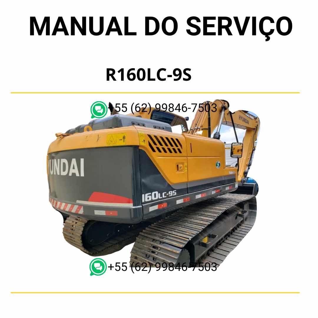 Manual de serviço Hyundai R160LC-9S em PDF para escavador hidráulico, guia completo de manutenção com diagramas técnicos e instruções detalhadas