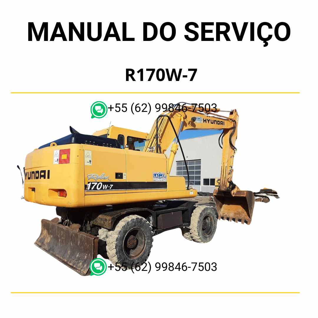 Manual de serviço Hyundai R170W-7 em PDF para escavador de rodas, guia técnico detalhado com instruções de manutenção e diagramas ilustrados