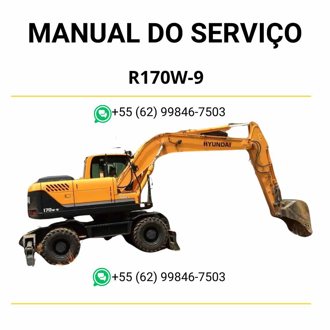 Manual de serviço Hyundai R170W-9 em PDF para escavador de rodas, guia técnico detalhado com instruções de manutenção e diagramas ilustrados