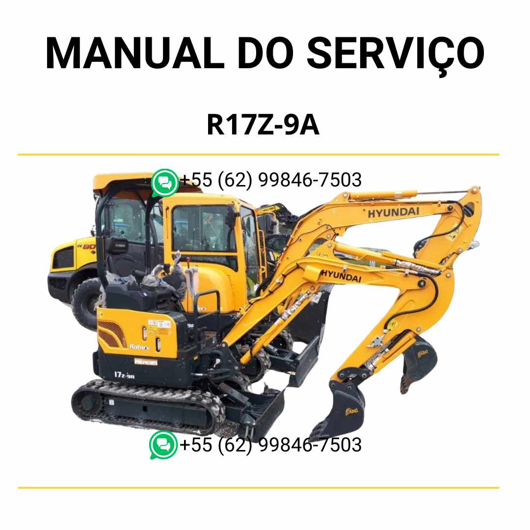 Manual de serviço Hyundai R17Z-9A em PDF para mini escavador, guia ilustrado com instruções detalhadas de manutenção e reparos técnicos