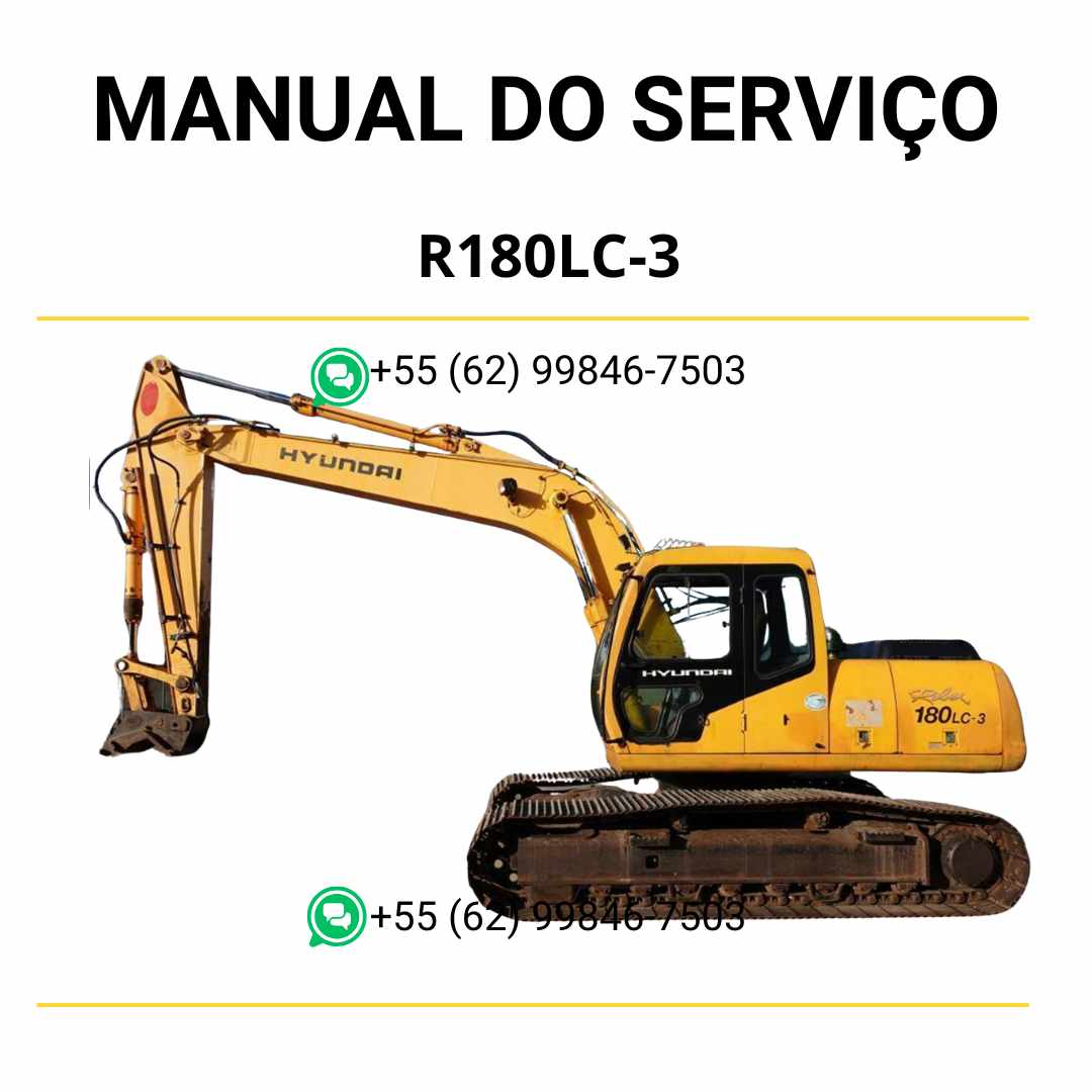 Manual de serviço Hyundai R180LC-3 em PDF para escavador hidráulico, guia técnico completo com instruções de manutenção e diagramas ilustrados