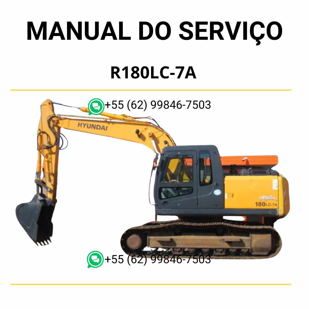 Manual de serviço Hyundai R180LC-7A em PDF para escavador hidráulico, guia completo de manutenção com diagramas técnicos e instruções detalhadas