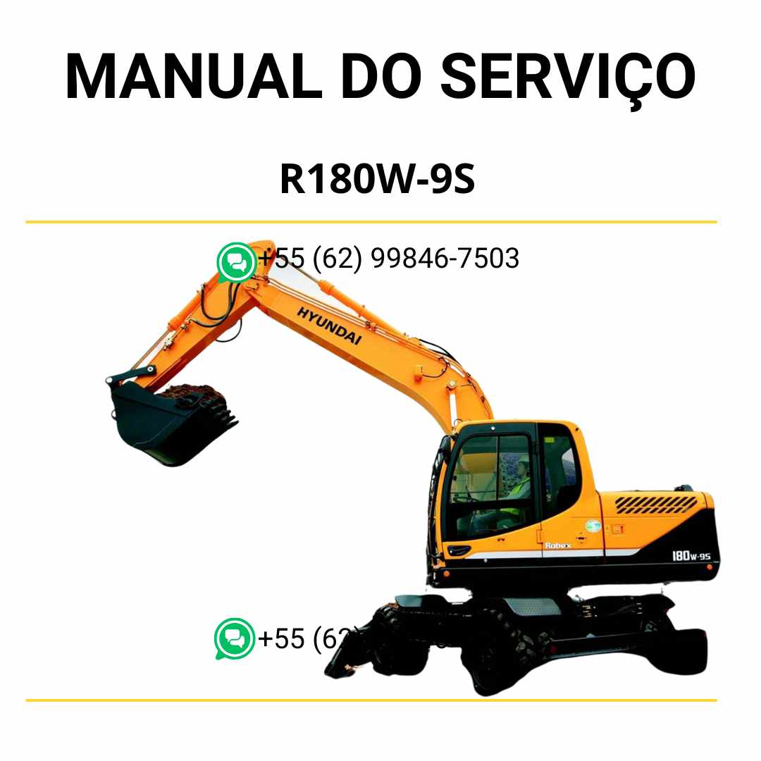 Manual de serviço Hyundai R180W-9S em PDF para escavador de rodas, com guia ilustrado de manutenção preventiva e reparos técnicos detalhados