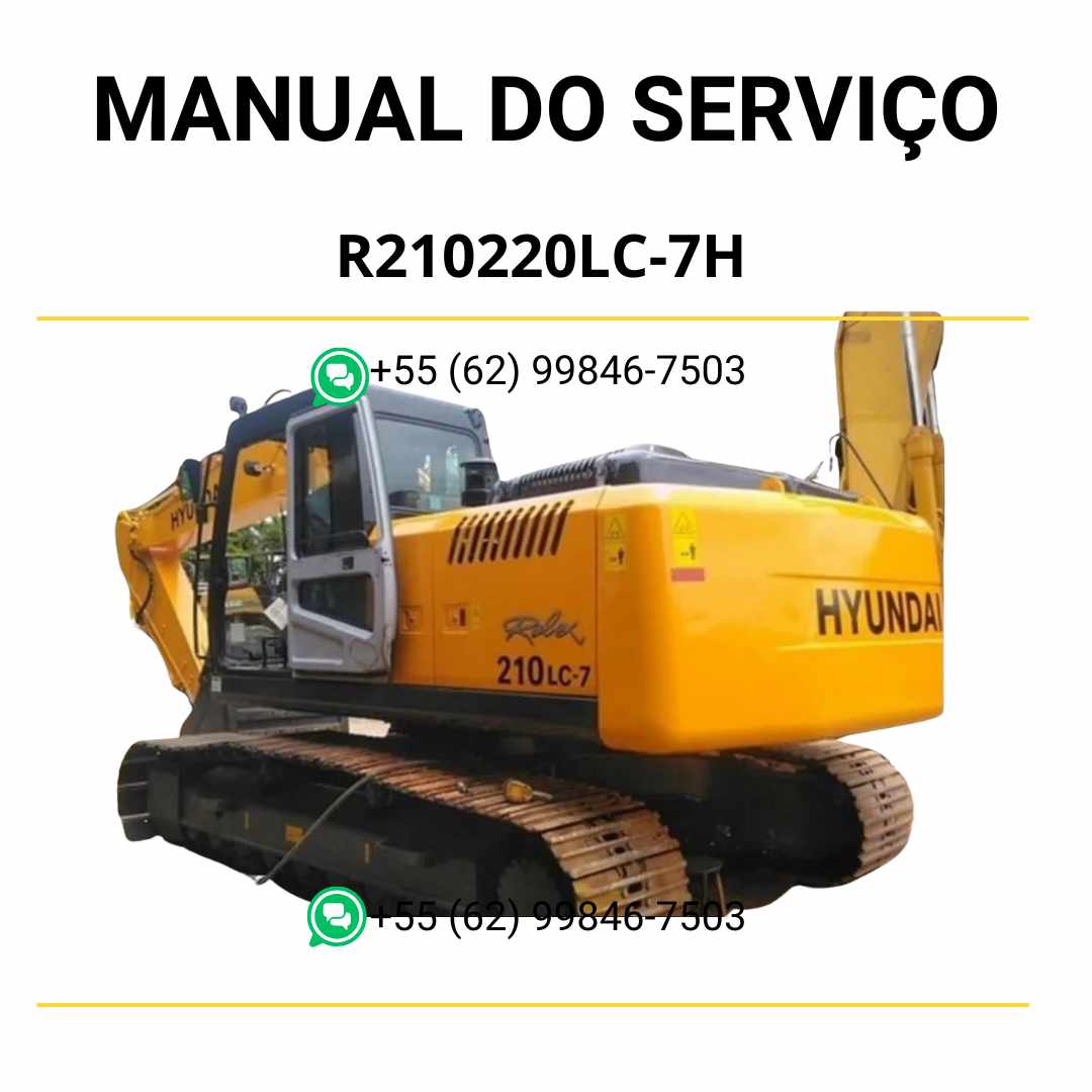 Manual de serviço Hyundai R210 e 220LC-7H (PDF) para escavador hidráulico, com diagramas detalhados e instruções completas de manutenção.