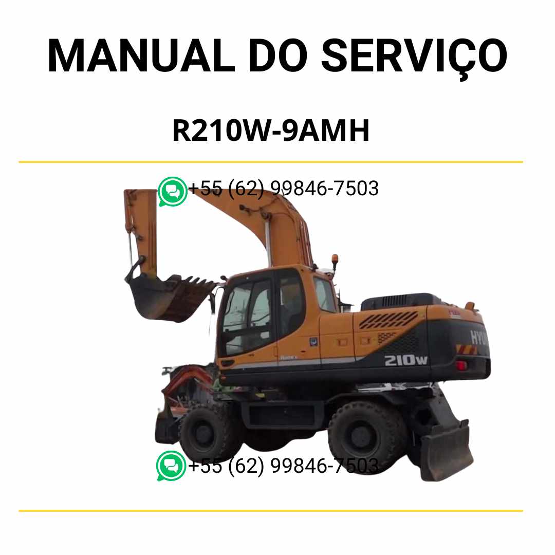 Manual de serviço Hyundai R210W-9AMH escavador de rodas em PDF com ilustrações técnicas, instruções originais e guia completo de manutenção